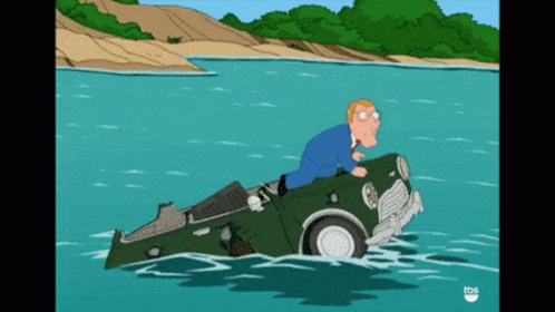 a man riding in the middle of an animated car