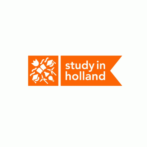 a blue and white logo of study in holland