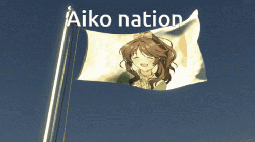 an anime picture on a waving flag