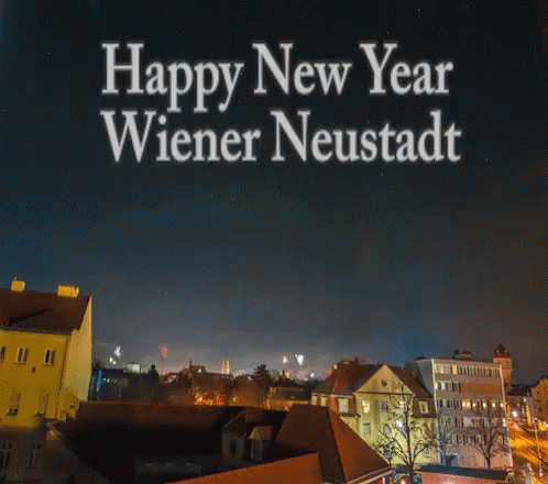 this is an image of a city view with the words happy new year weiner neustadt