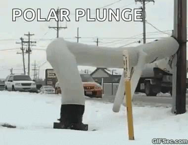 a polar plunge sign in a snowy parking lot
