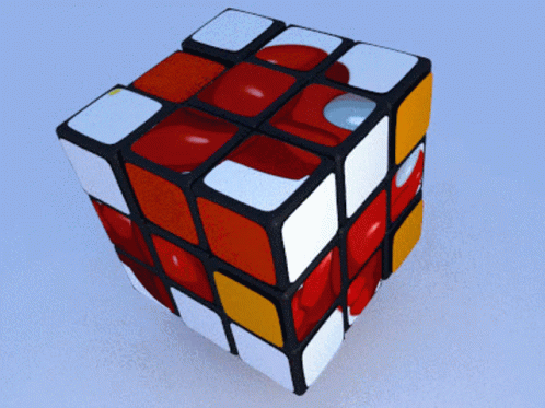 a 3d cube with one blue square surrounded by white squares