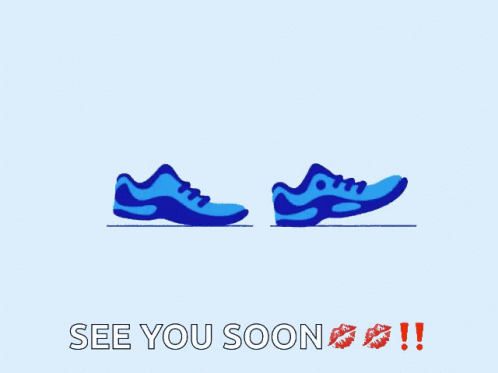 a pair of shoes on a plain background with text see you soon