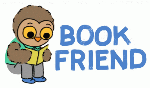 an owl reading a book in front of the words'book friend '