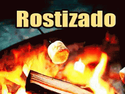 a book that reads rositizado in front of a fire