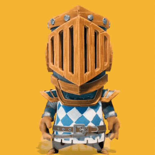 a 3d character of a knight dressed in blue and gold