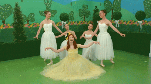 an animated image of several girls in dresses