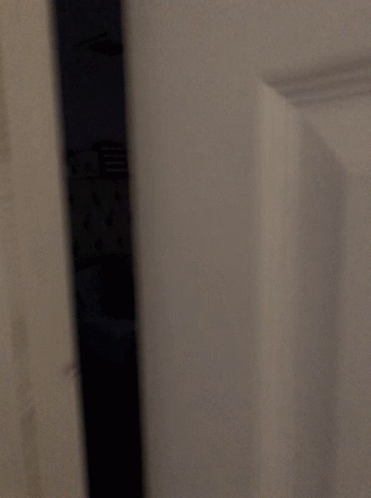 the bathroom door is next to a white wall