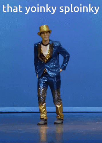 a man in shiny shiny suit and top hat