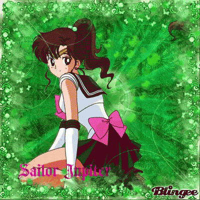 a young anime character in green leaves and the words sailor girl