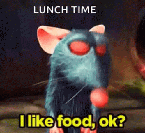 some cartoon type cats with captionion that reads lunch time i like food, ok?
