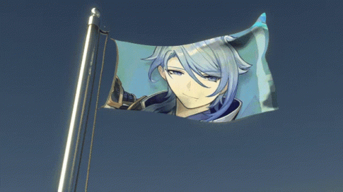 an anime themed flag on a pole