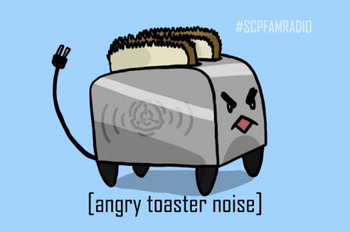 an electric toaster has a cartoon face on it