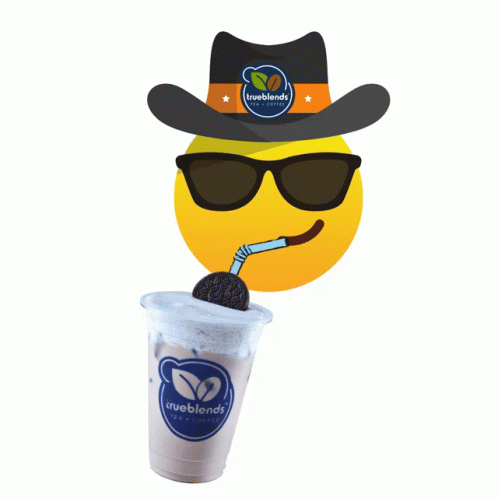 coffee cup with sunglasses and hat with the phrase wonderland island on top