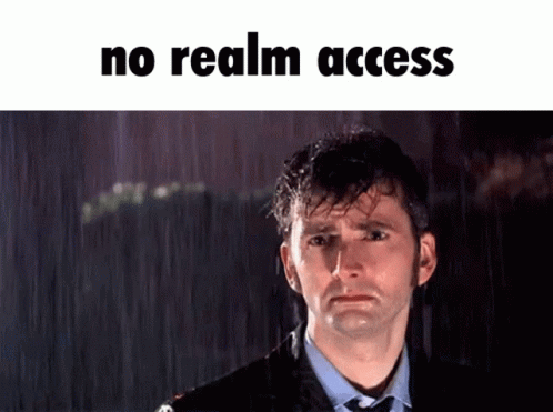 a man with blue skin on it with a caption that says no realm access