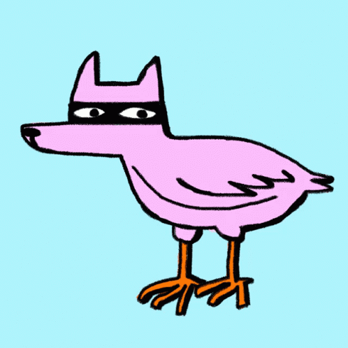 a drawing of a pink bird with a batman hat on