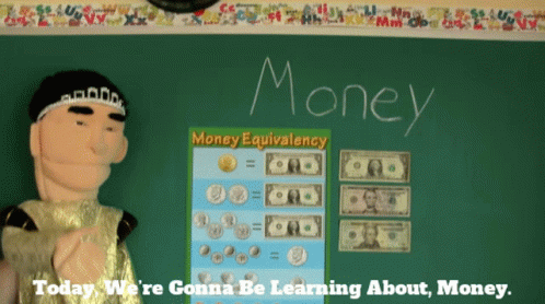 a teacher has money and an animated gorilla with a name