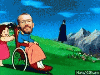 a cartoon image of a man in wheelchair handing a girl in another hand