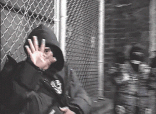 a person behind a fence waving with his hands