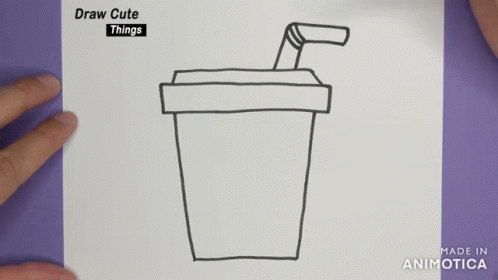 someone drawing a cup with one hand on top of it
