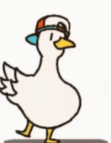 a white duck with a baseball cap on