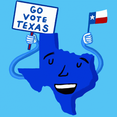 the texas government holding a sign saying go vote texas