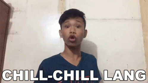 a person making a surprised face behind the words chill - chill lang