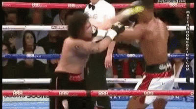 an opponent fighting another wrestler in a boxing ring
