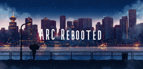 a graphic with the word arc rebooted over a cityscape