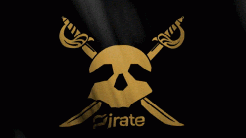 a pirate emblem is displayed in this po