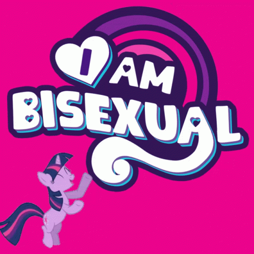 a girl and a pony fly with the words i am bisexual