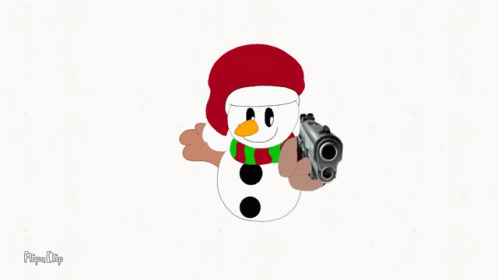 the pixeled image is of a snowman with a gun in his hands