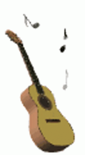 a small guitar with music notes coming out of it