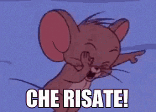 a cartoon mouse with the words che risate in front of him