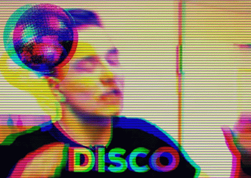 man talking into the disco phone with his headphones on