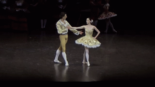 two ballerinas are dancing in an empty show