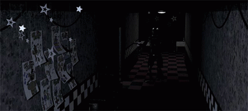an alleyway with stars and checkered floor and black walls