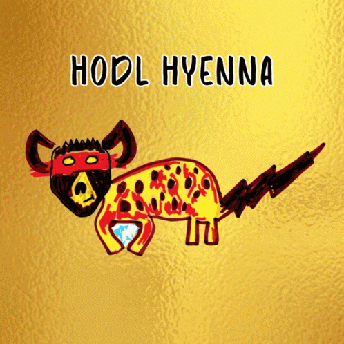 the text hodl hyenna has an animal, skully face, on blue background