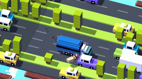 an animation of vehicles and pedestrians in a highway
