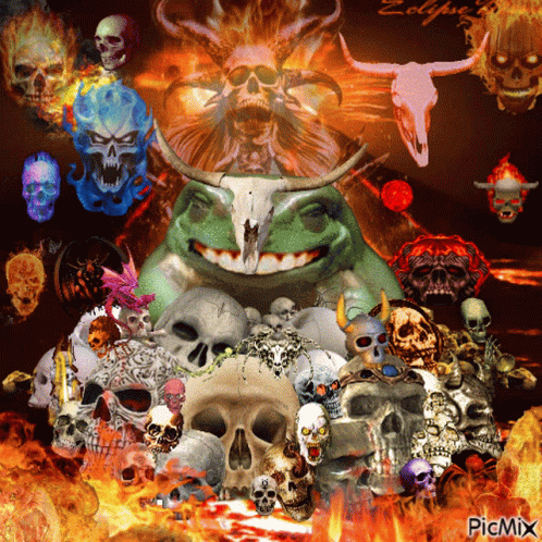 the collage of skull pos is created using digital renderings