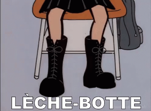 an illustrated picture of a woman in high boots sitting on a chair