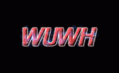 the word hwum is in front of an orange, blue and black background