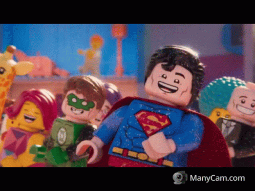 a group of lego supermans in their own outfits