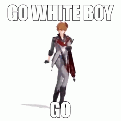 a cartoon character with text, go white boy go blue
