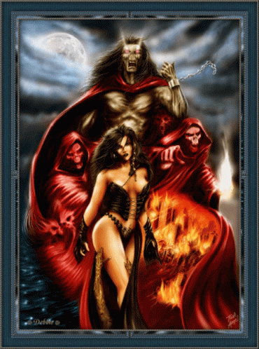 an artwork image of a woman and demon
