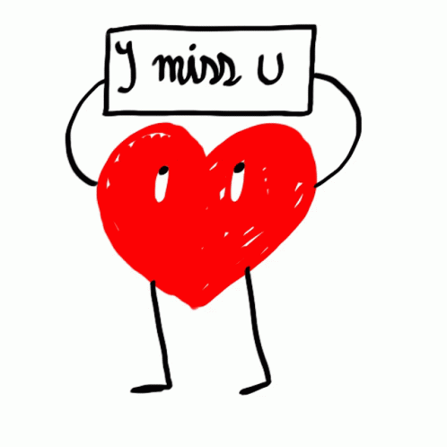 a drawing of a heart holding a sign with the words i miss you