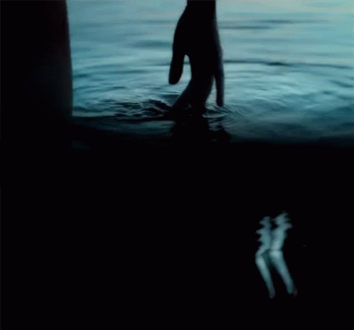the silhouette of a person's feet in the water