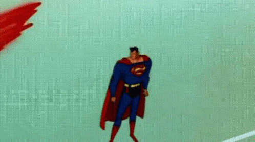 an animated of a man in a red superman suit