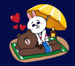 an anime style image of a cute bunny holding a teddy bear on a towel