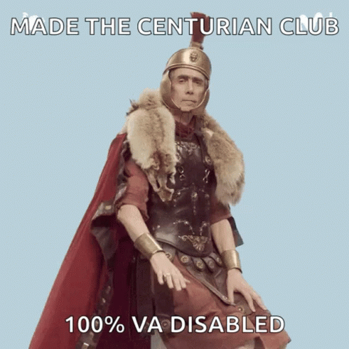 a picture of an action hero and a caption that says made the centular club 100 % disabled